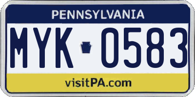 PA license plate MYK0583