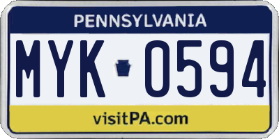 PA license plate MYK0594