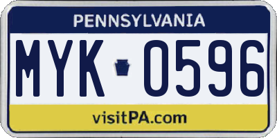 PA license plate MYK0596