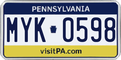 PA license plate MYK0598