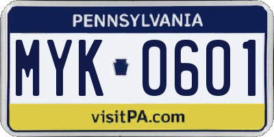 PA license plate MYK0601