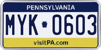PA license plate MYK0603