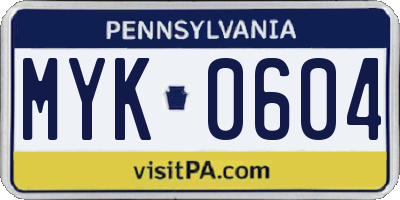PA license plate MYK0604