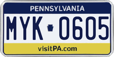 PA license plate MYK0605