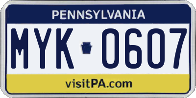 PA license plate MYK0607