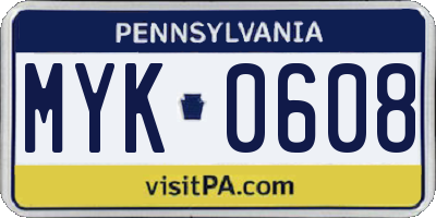PA license plate MYK0608