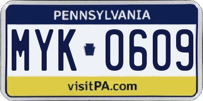 PA license plate MYK0609