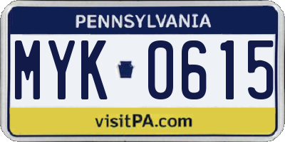 PA license plate MYK0615