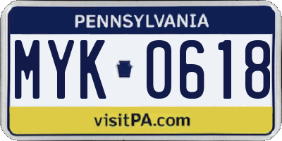 PA license plate MYK0618