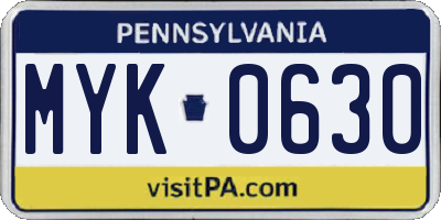 PA license plate MYK0630