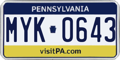 PA license plate MYK0643