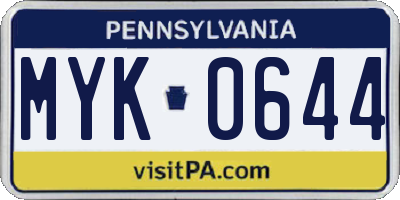 PA license plate MYK0644
