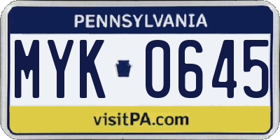 PA license plate MYK0645