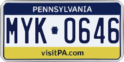 PA license plate MYK0646