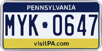 PA license plate MYK0647