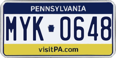 PA license plate MYK0648