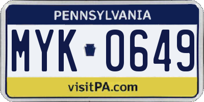 PA license plate MYK0649