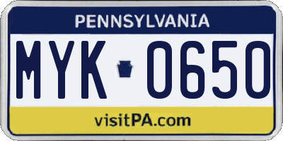 PA license plate MYK0650