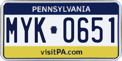 PA license plate MYK0651