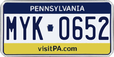 PA license plate MYK0652