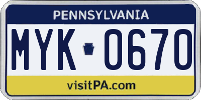 PA license plate MYK0670
