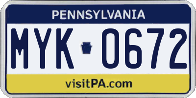 PA license plate MYK0672