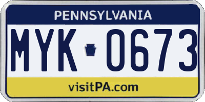 PA license plate MYK0673