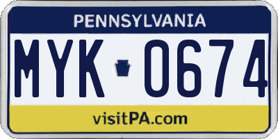 PA license plate MYK0674