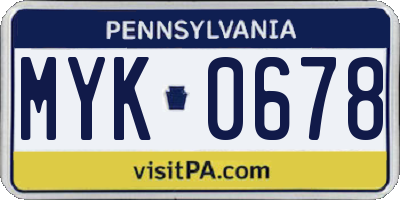 PA license plate MYK0678