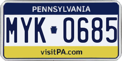 PA license plate MYK0685