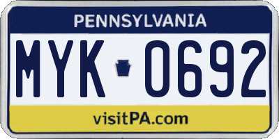 PA license plate MYK0692