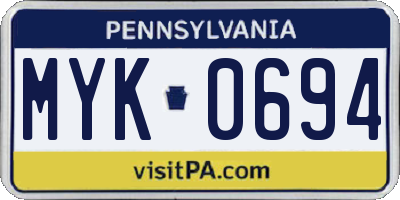 PA license plate MYK0694