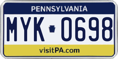 PA license plate MYK0698