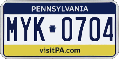 PA license plate MYK0704
