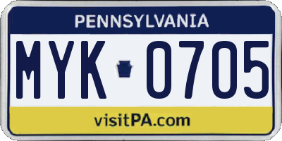PA license plate MYK0705