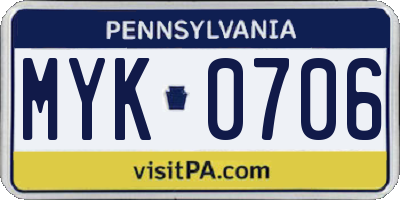 PA license plate MYK0706