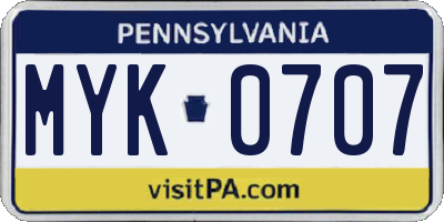 PA license plate MYK0707