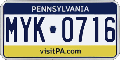 PA license plate MYK0716