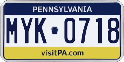 PA license plate MYK0718