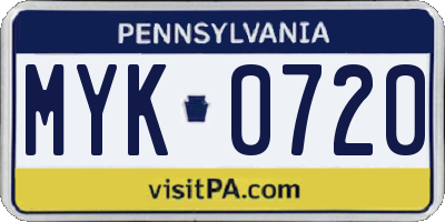 PA license plate MYK0720