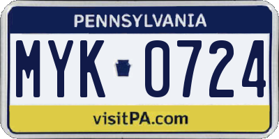 PA license plate MYK0724