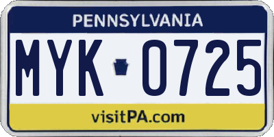 PA license plate MYK0725