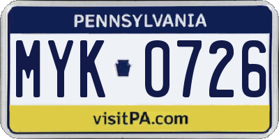 PA license plate MYK0726