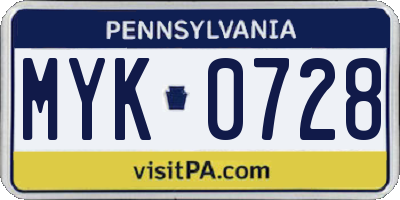 PA license plate MYK0728