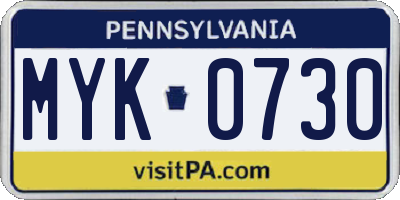 PA license plate MYK0730