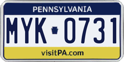 PA license plate MYK0731