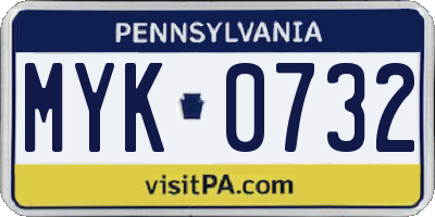 PA license plate MYK0732