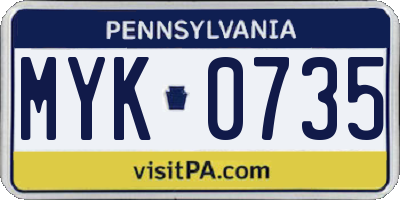 PA license plate MYK0735
