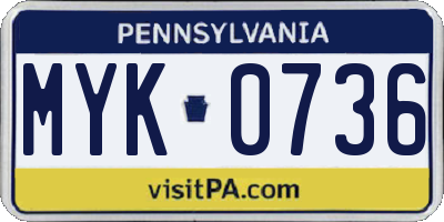 PA license plate MYK0736