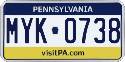 PA license plate MYK0738